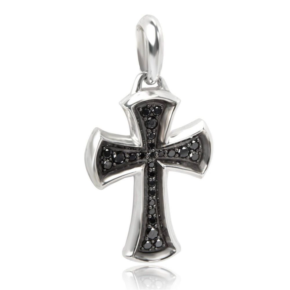 David Yurman Knife-Edge Cross Pendant Sterling Silver with Pave Black Diamonds